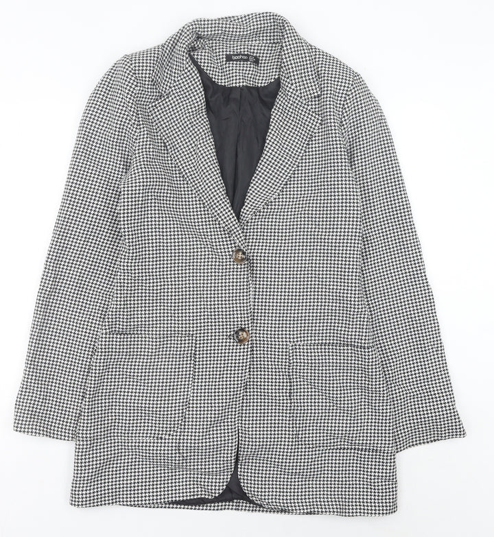 Boohoo Women’s Black Houndstooth Mid-Length Blazer UK 10
