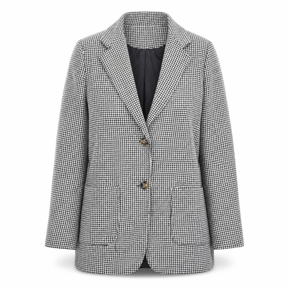 Boohoo Women’s Black Houndstooth Mid-Length Blazer UK 10