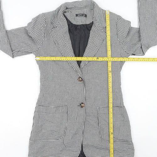 Boohoo Women’s Black Houndstooth Mid-Length Blazer UK 10