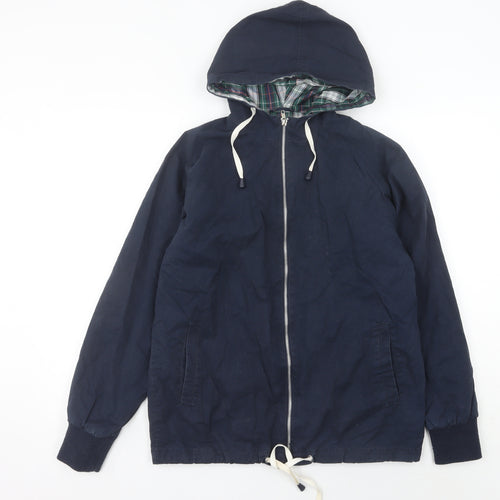 Pop England Men's Blue Small Hooded Cotton Windbreaker Jacket