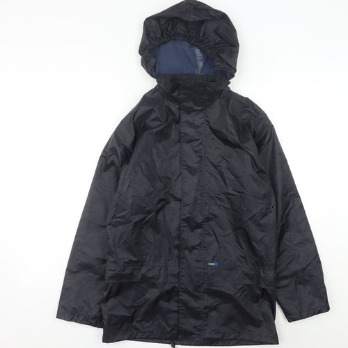 ONE07 Boys Black 11-12Y Waterproof Hooded Rain Coat Outdoor Hiking