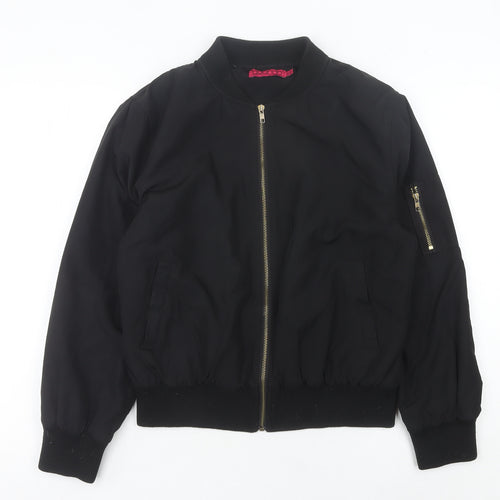 Boohoo Women Black Bomber Jacket Size 14 Casual Full Zip