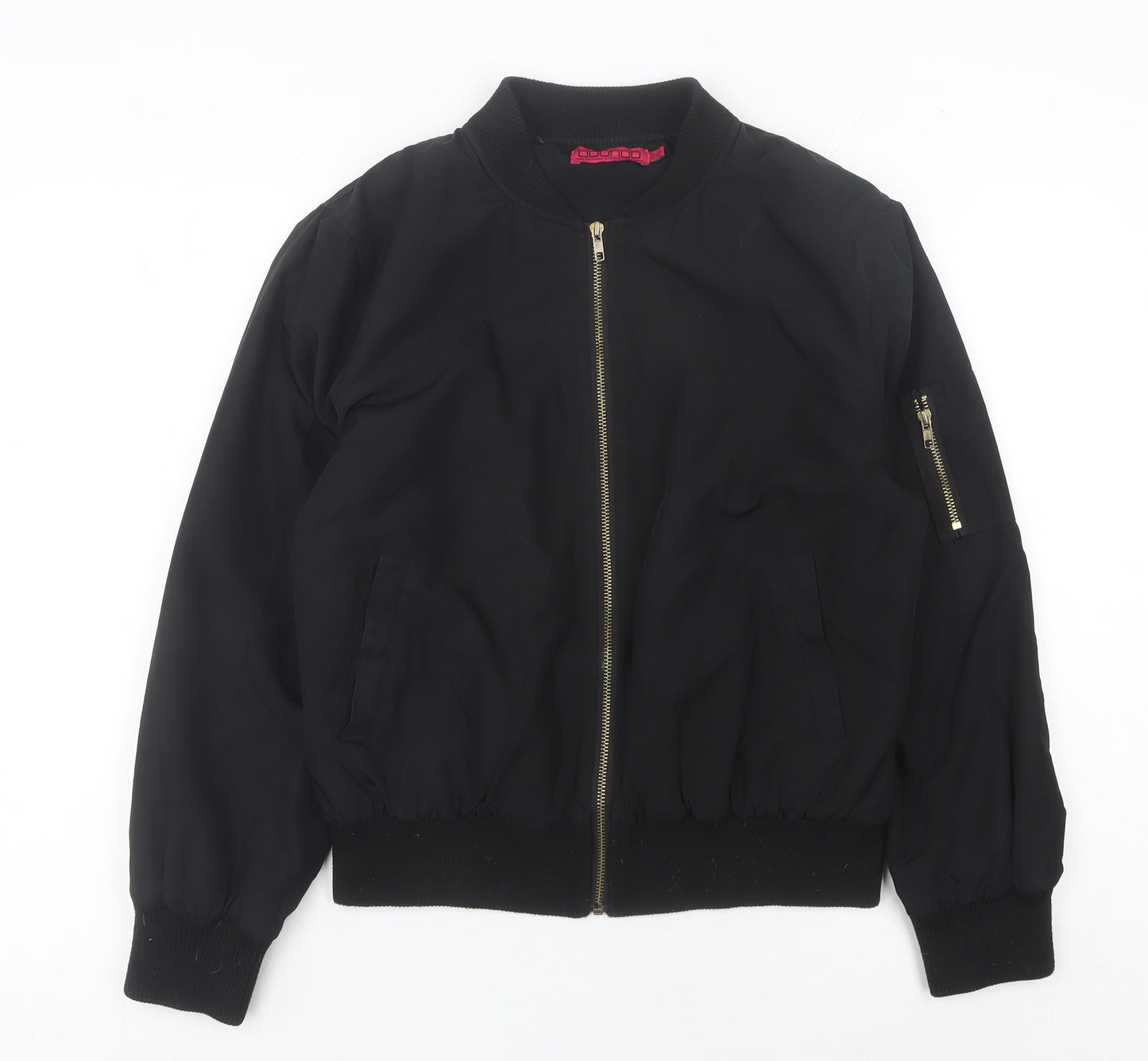 Boohoo Women Black Bomber Jacket Size 14 Casual Full Zip