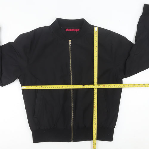 Boohoo Women Black Bomber Jacket Size 14 Casual Full Zip