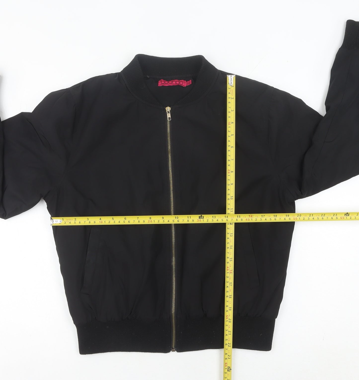 Boohoo Women Black Bomber Jacket Size 14 Casual Full Zip
