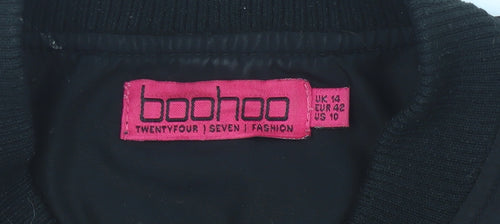 Boohoo Women Black Bomber Jacket Size 14 Casual Full Zip