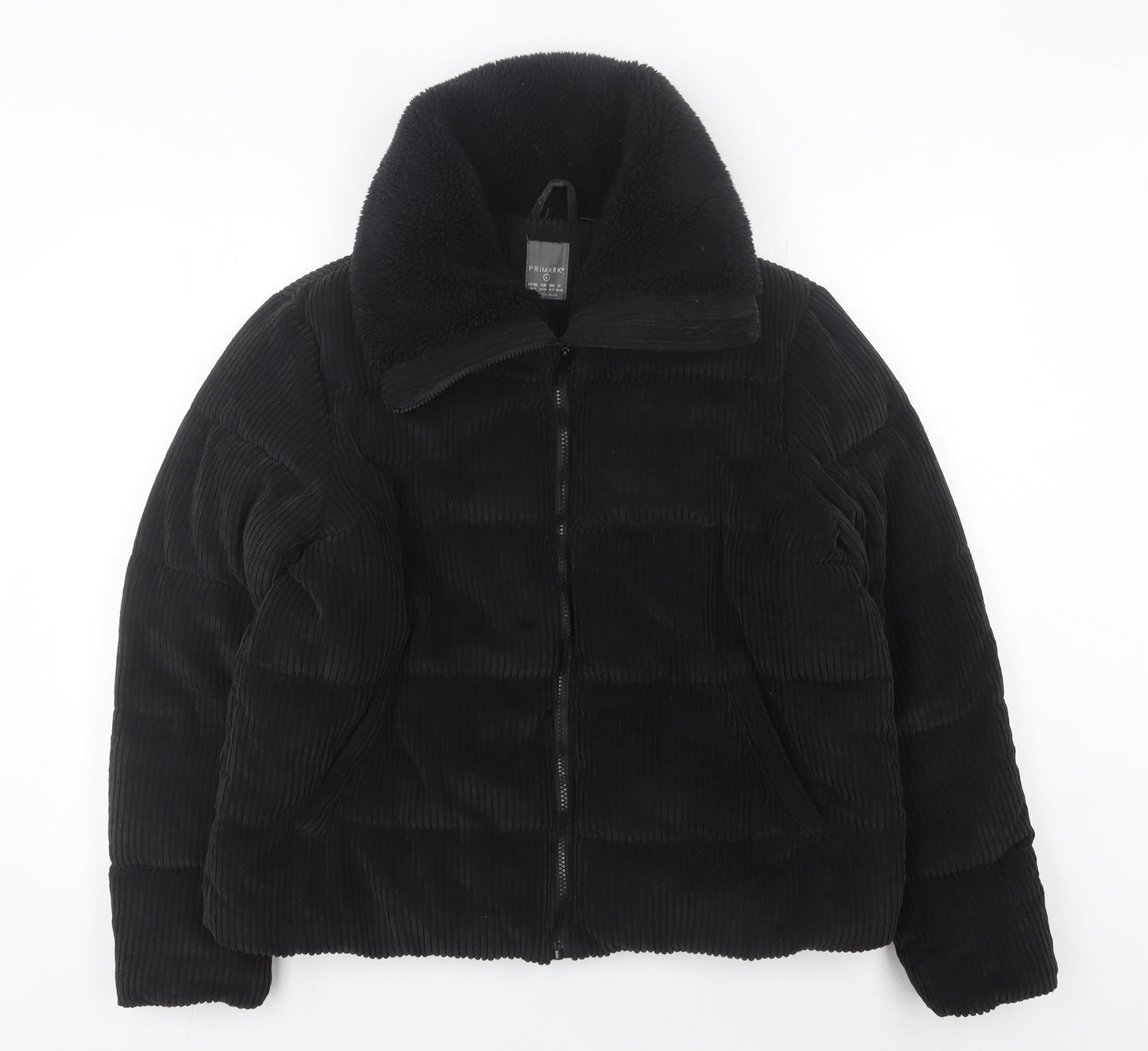 Primark Women’s Black Corduroy Puffer Jacket L Full Zip Winter