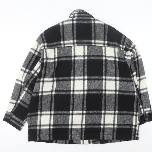 Zara Women’s Black Check Mid-Length Jacket L Collared Button Autumn Winter