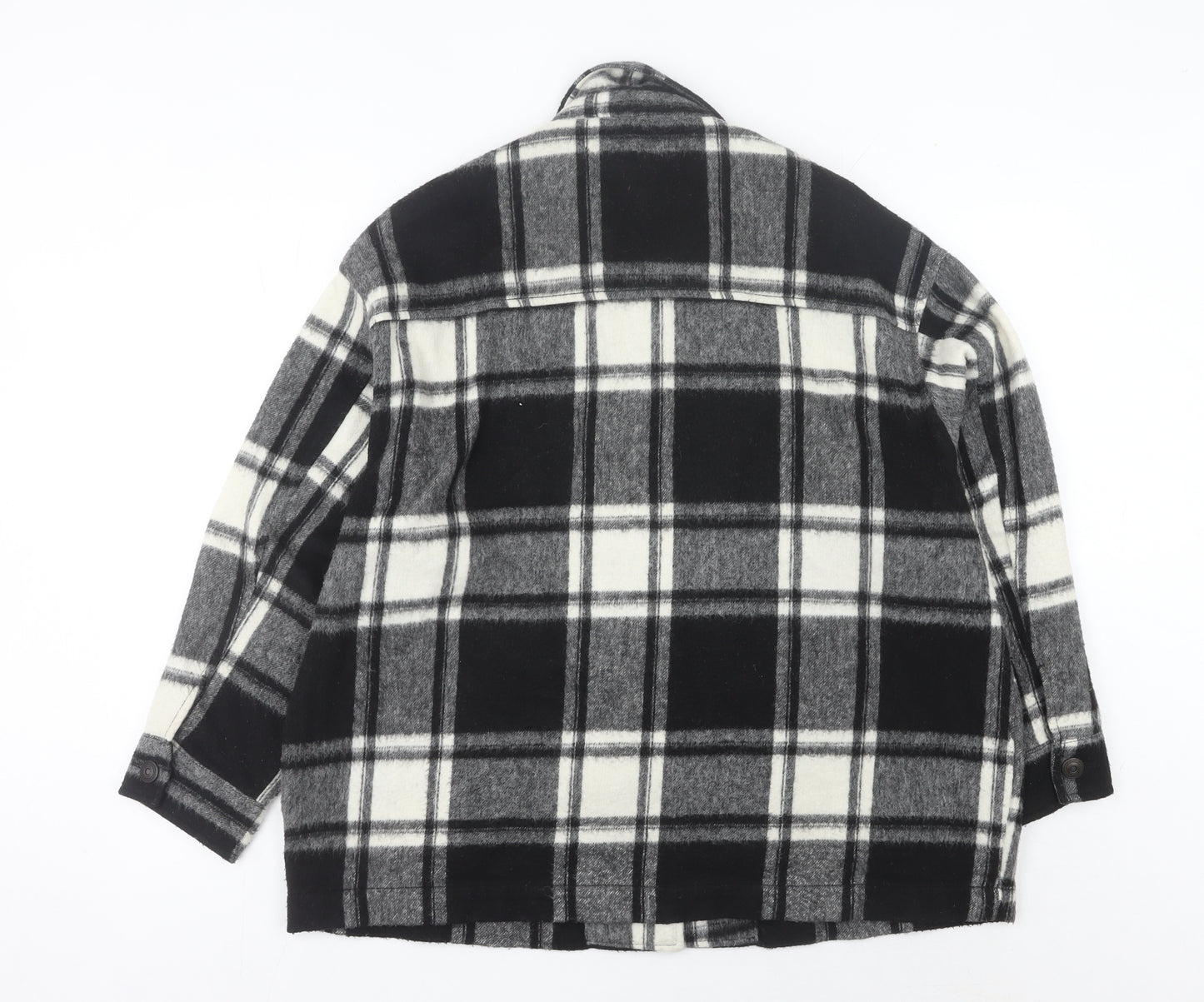 Zara Women’s Black Check Mid-Length Jacket L Collared Button Autumn Winter