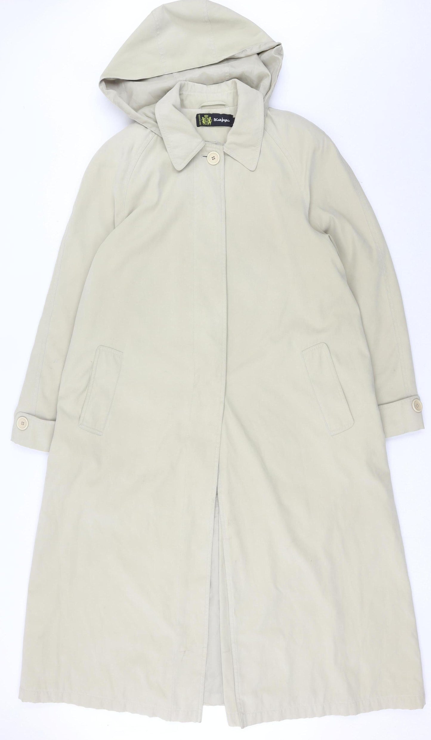 El Corte Ingles Women’s Beige Long Rain Coat Hooded Size 14