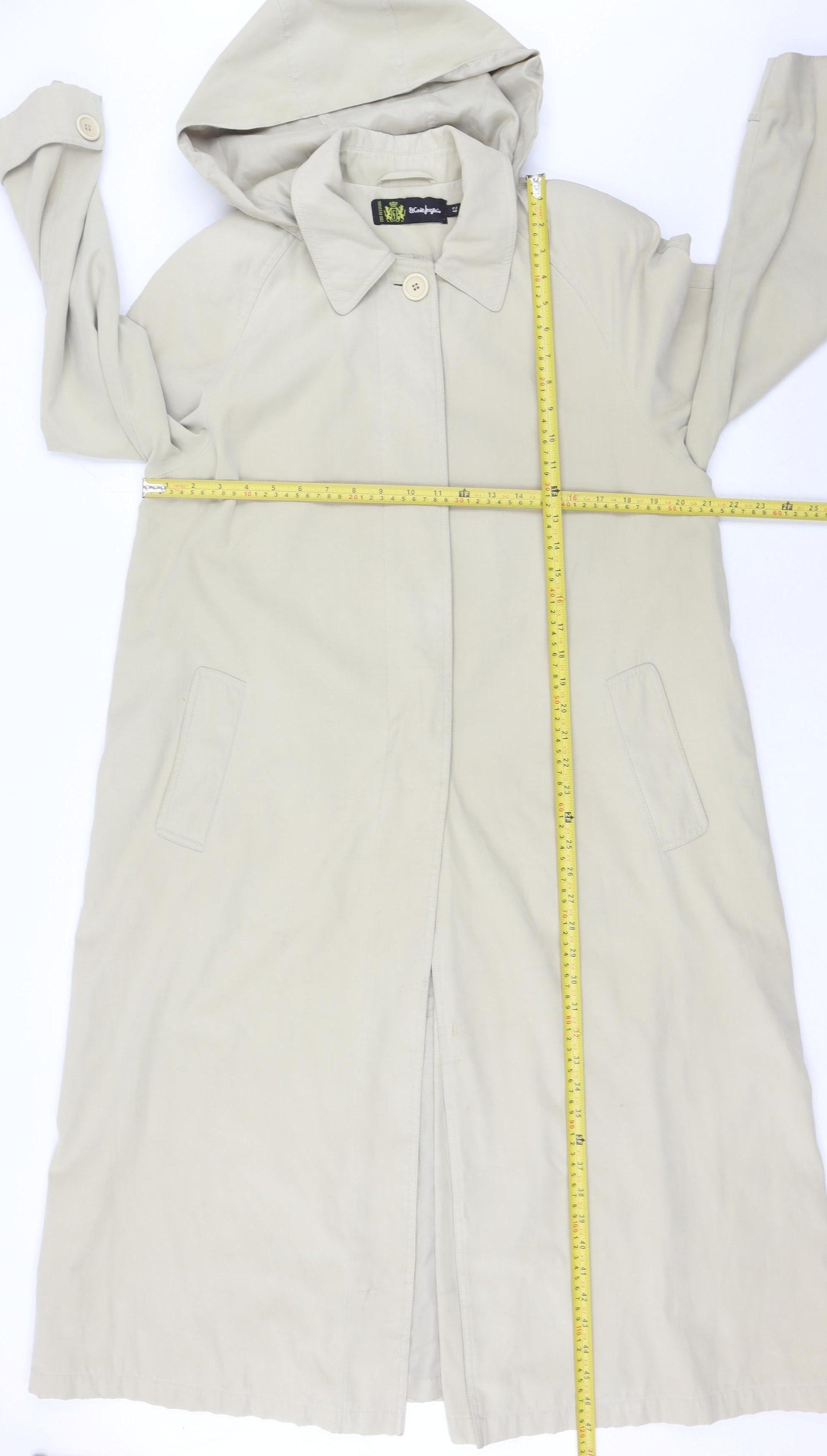 El Corte Ingles Women’s Beige Long Rain Coat Hooded Size 14