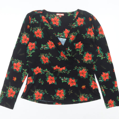 Joe Browns Women's Black Christmas Floral Wrap Blouse Size 16