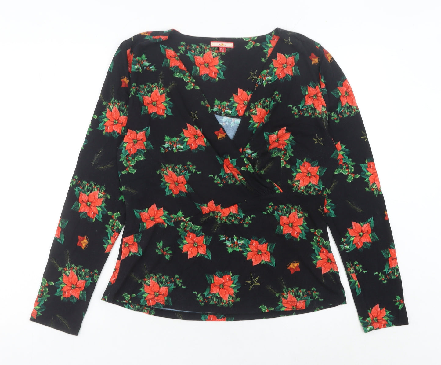 Joe Browns Women's Black Christmas Floral Wrap Blouse Size 16