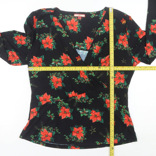Joe Browns Women's Black Christmas Floral Wrap Blouse Size 16