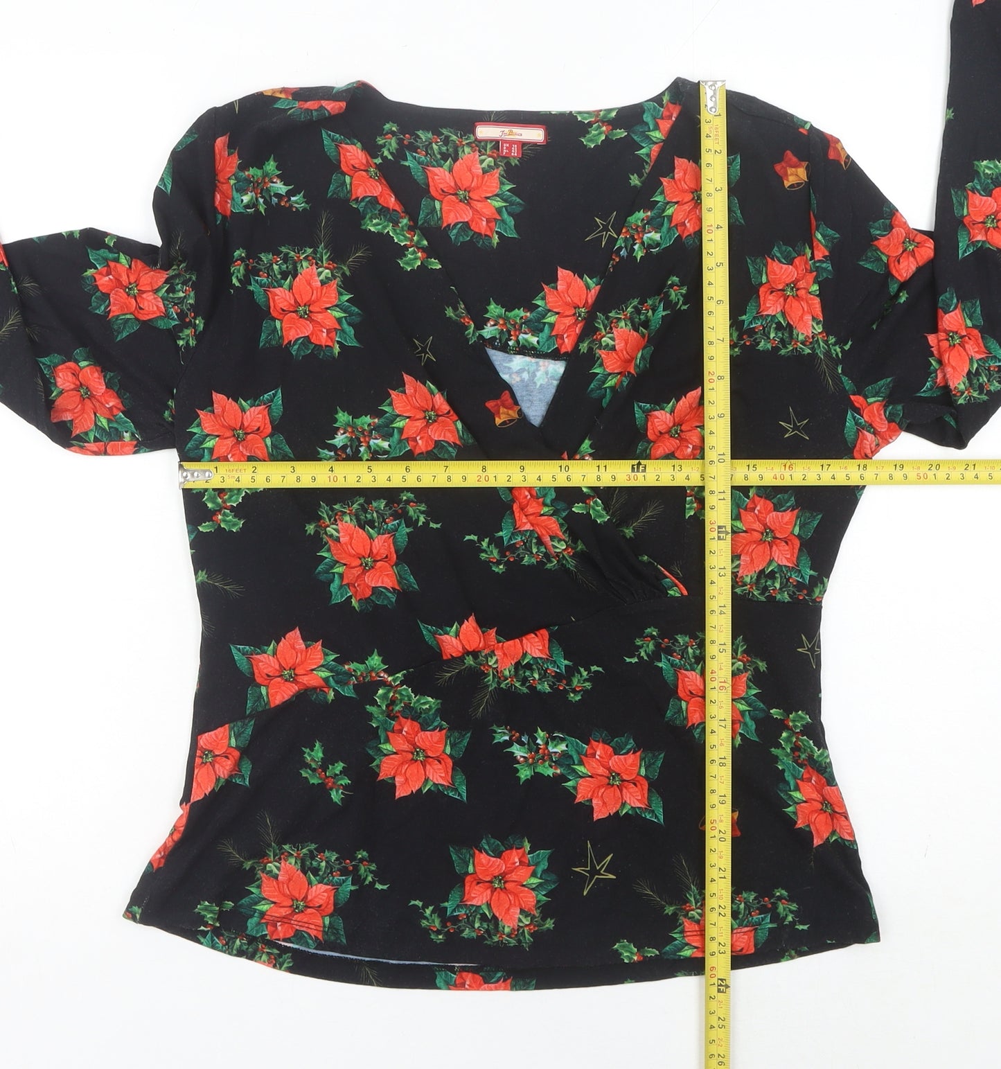 Joe Browns Women's Black Christmas Floral Wrap Blouse Size 16