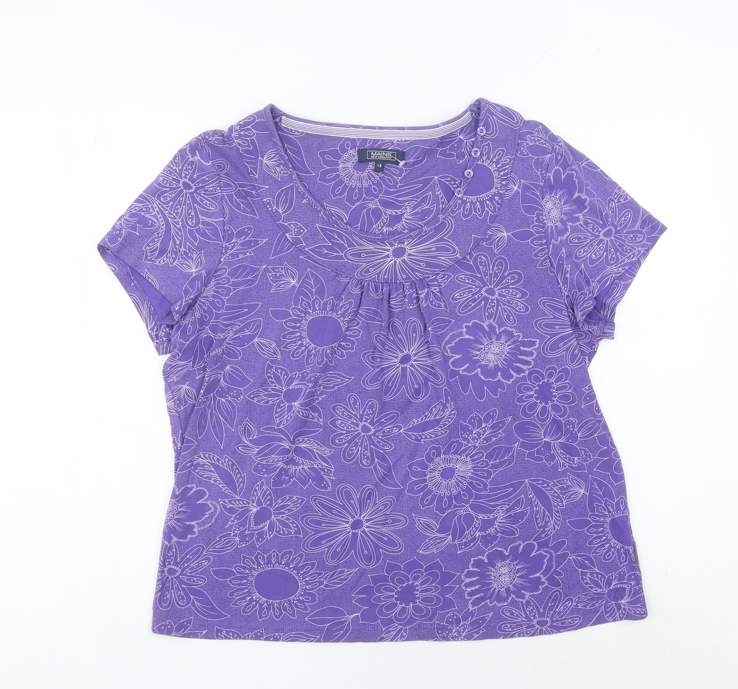 Maine New England Women's Purple Floral Cotton T-Shirt Size 18