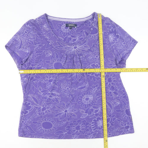 Maine New England Women's Purple Floral Cotton T-Shirt Size 18