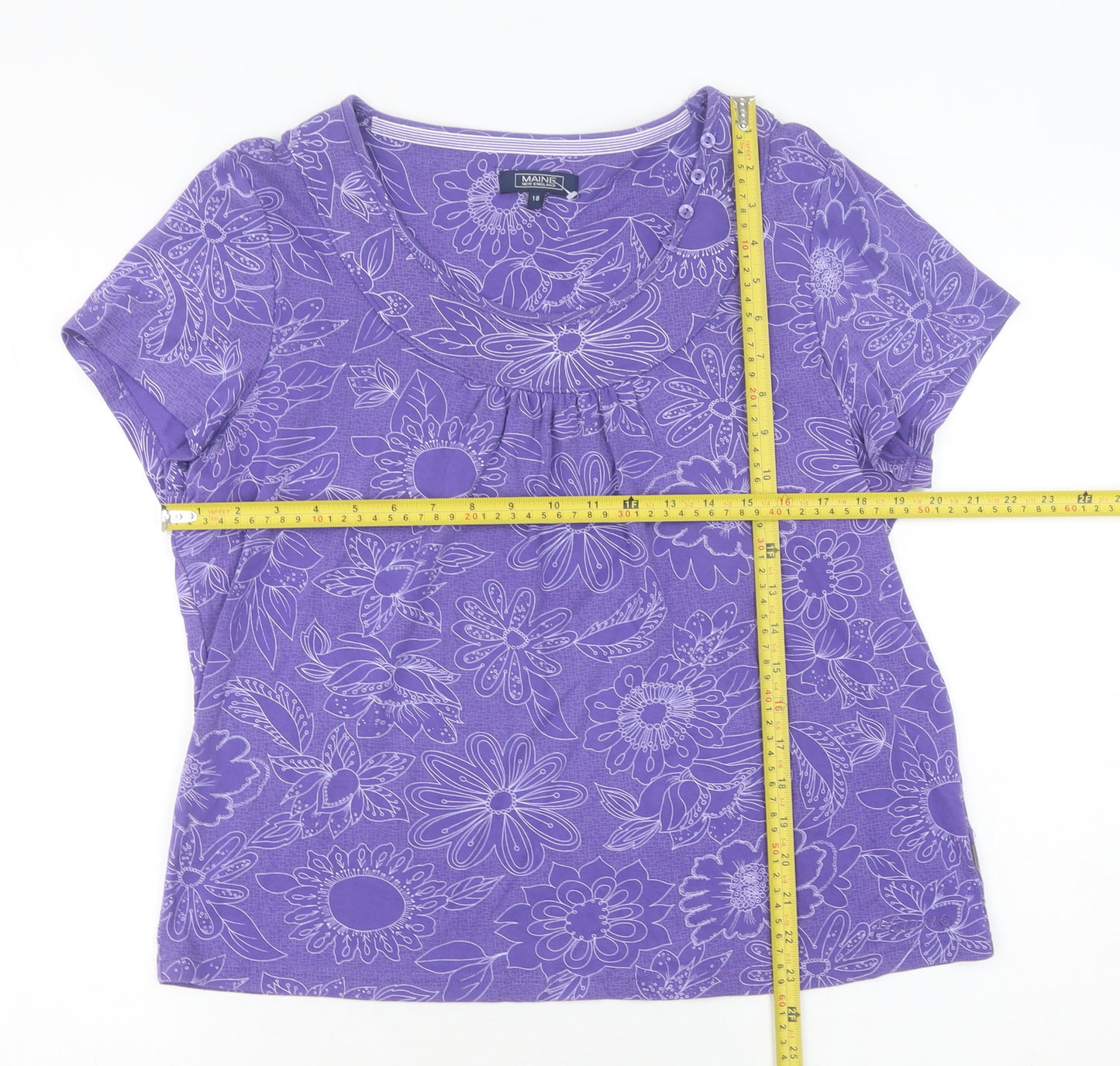 Maine New England Women's Purple Floral Cotton T-Shirt Size 18