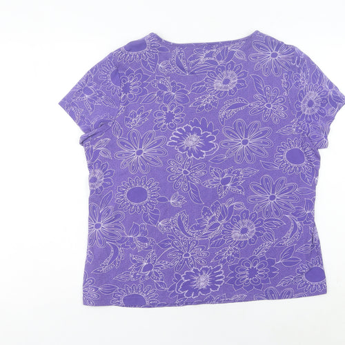 Maine New England Women's Purple Floral Cotton T-Shirt Size 18
