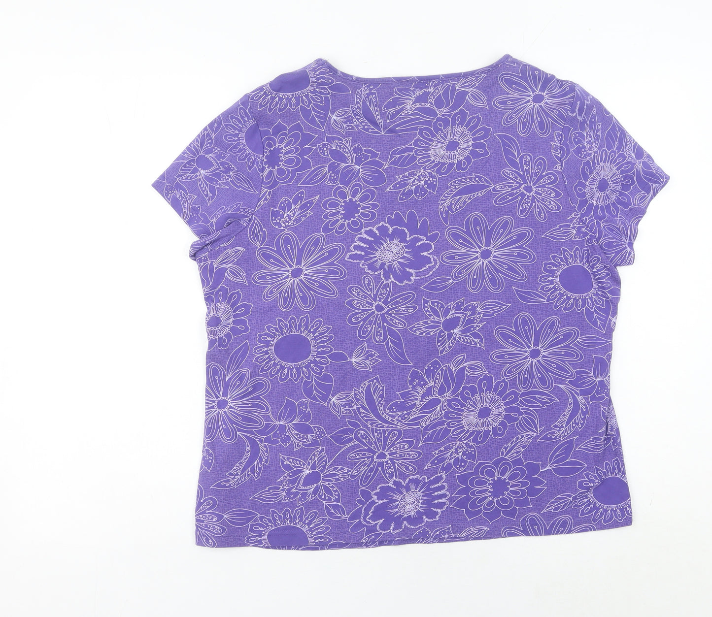 Maine New England Women's Purple Floral Cotton T-Shirt Size 18