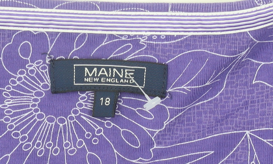 Maine New England Women's Purple Floral Cotton T-Shirt Size 18