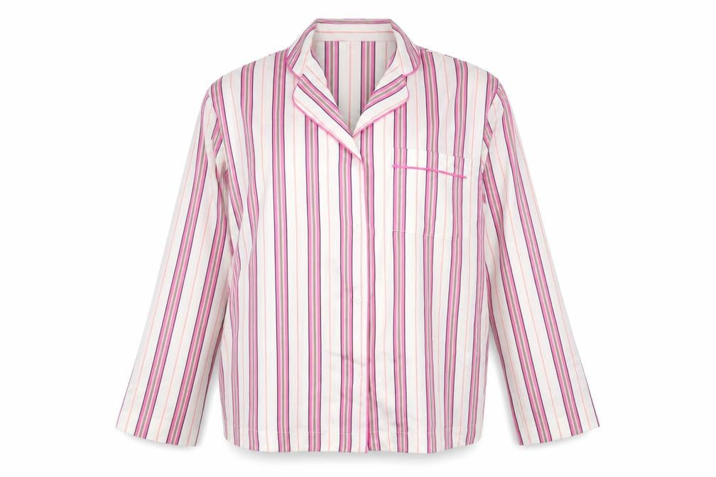 Front view of Marks & Spencer women’s multicoloured striped pyjama top shirt, size UK 14