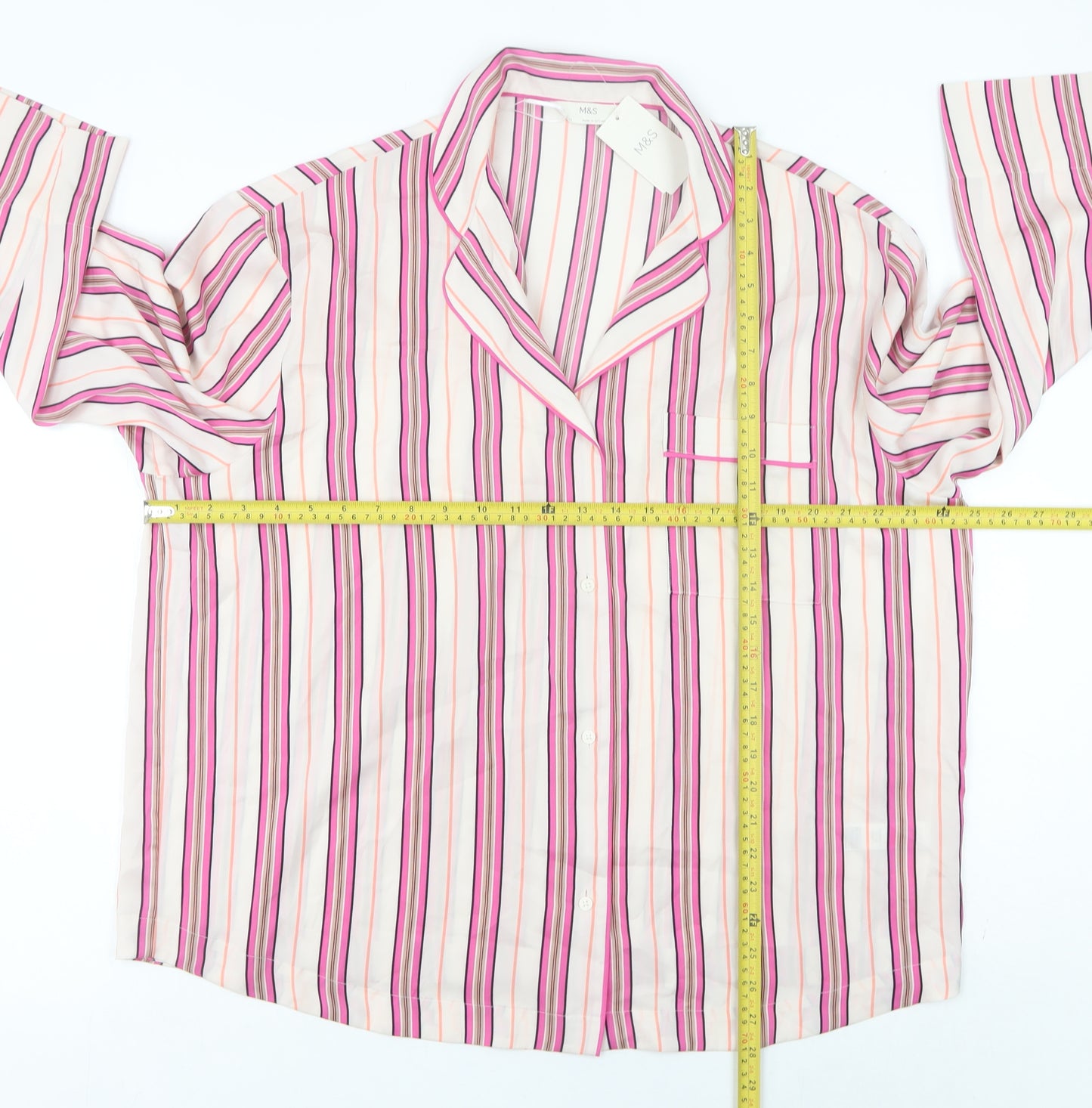 Marks and Spencer Womens Multicoloured Striped Pyjama Top Shirt Size 14