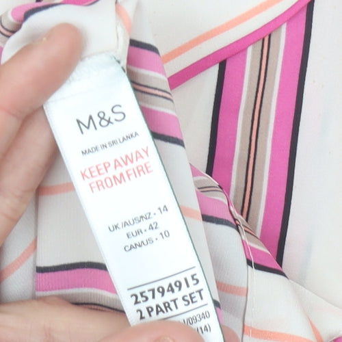 Marks and Spencer Womens Multicoloured Striped Pyjama Top Shirt Size 14