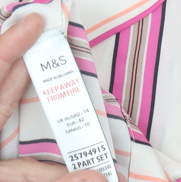 Marks and Spencer Womens Multicoloured Striped Pyjama Top Shirt Size 14