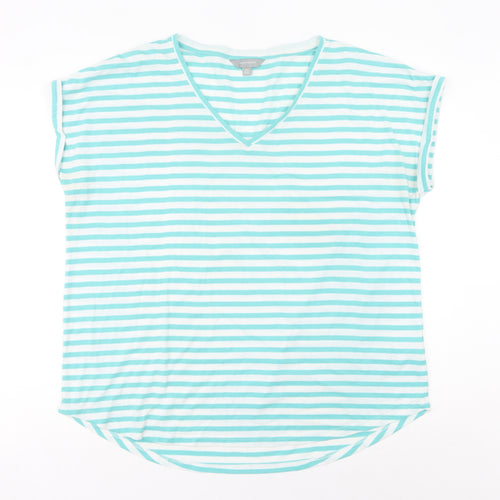 Suzanne Grae Women’s Blue Striped V-Neck Short Sleeve T-Shirt 2XL
