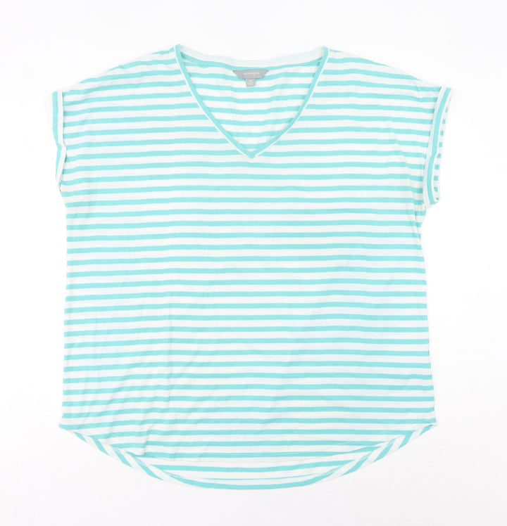Suzanne Grae Women’s Blue Striped V-Neck Short Sleeve T-Shirt 2XL