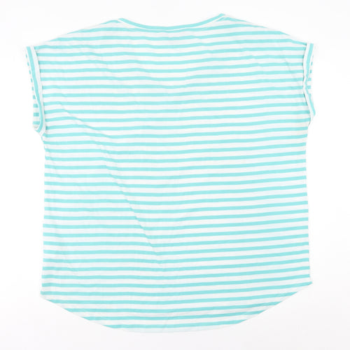 Suzanne Grae Women’s Blue Striped V-Neck Short Sleeve T-Shirt 2XL