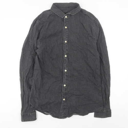 Very Men’s Grey Cotton Long Sleeve Button-Up Shirt M 40in