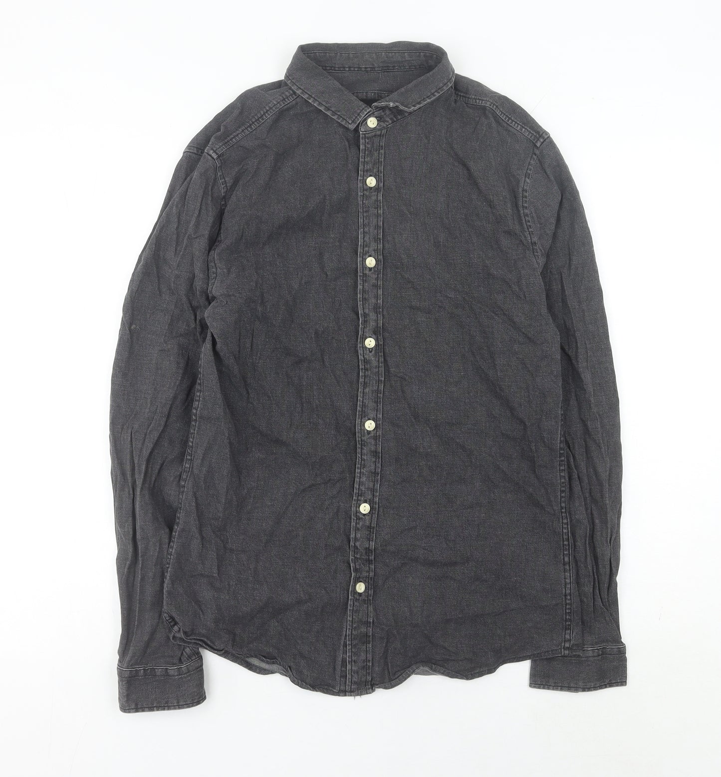 Very Men’s Grey Cotton Long Sleeve Button-Up Shirt M 40in