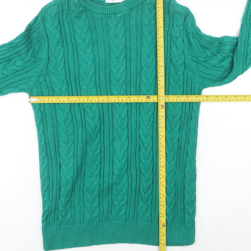 Cotton Traders Women's Green Cable-Knit Cotton Jumper Size M