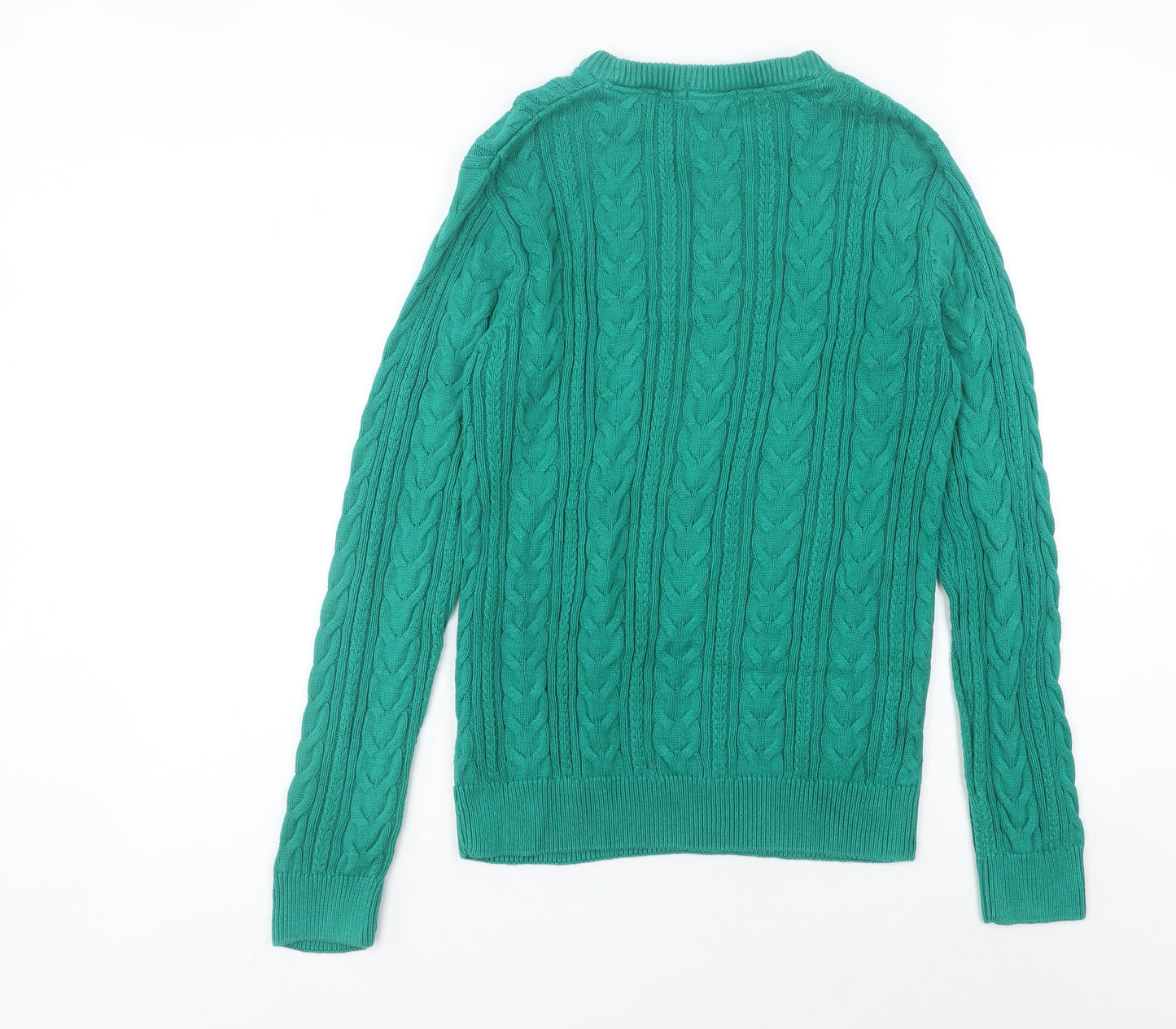 Cotton Traders Women's Green Cable-Knit Cotton Jumper Size M
