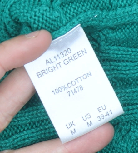 Cotton Traders Women's Green Cable-Knit Cotton Jumper Size M