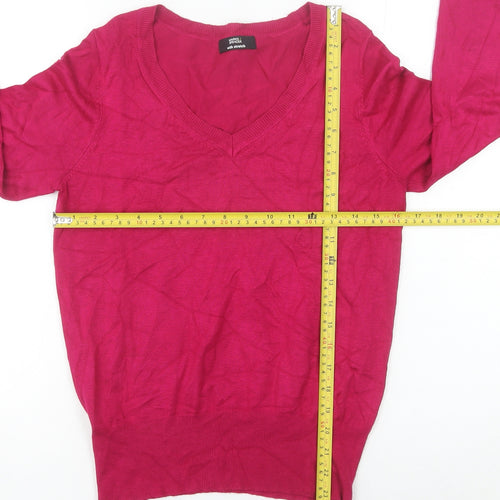 Marks and Spencer Women Pink Size 12 V-Neck Long Sleeve Pullover Jumper