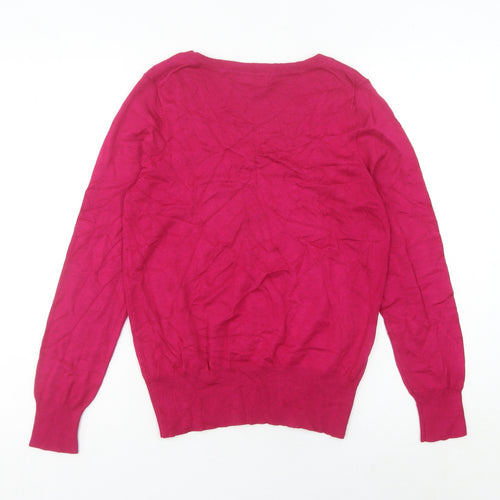 Marks and Spencer Women Pink Size 12 V-Neck Long Sleeve Pullover Jumper