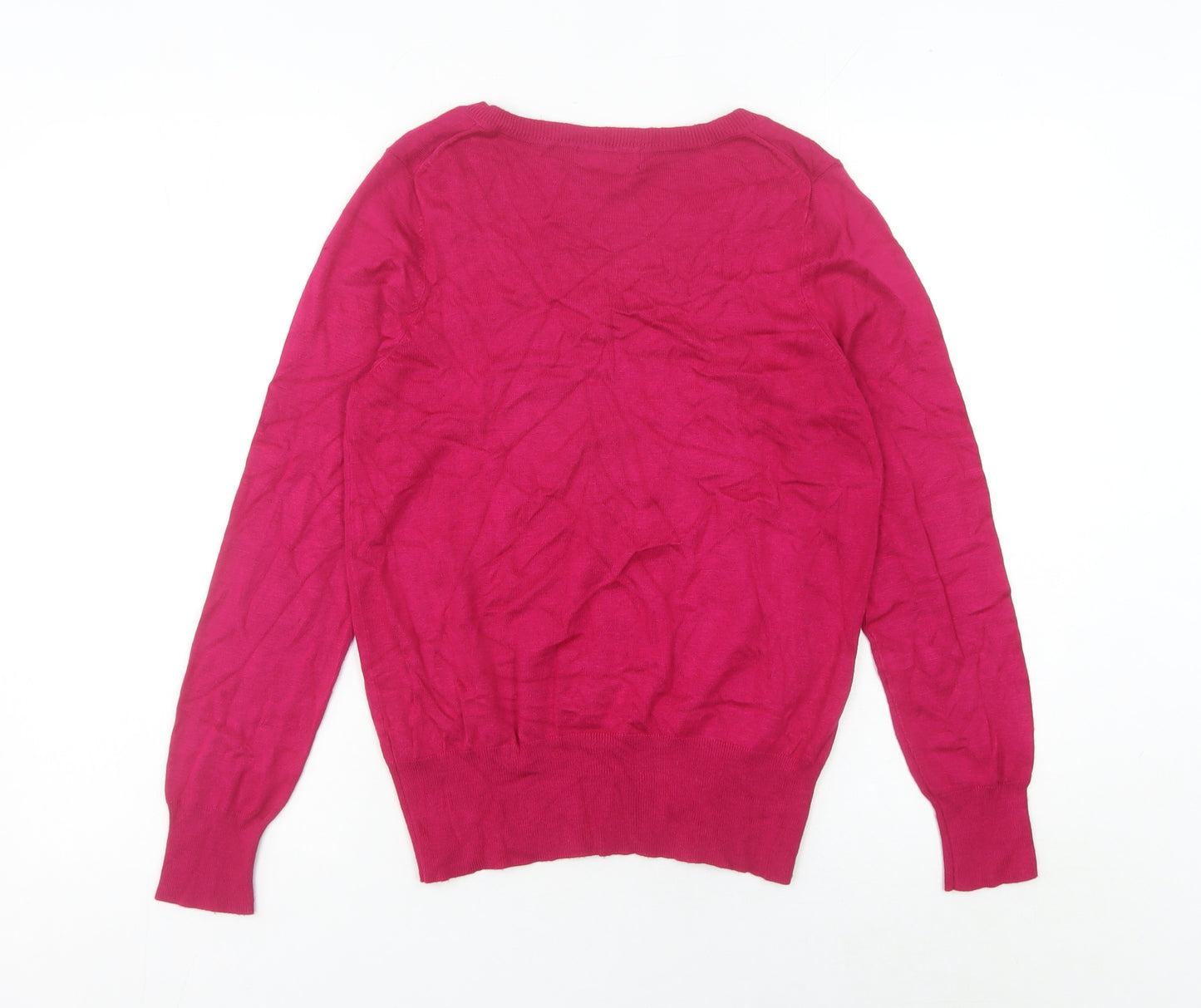 Marks and Spencer Women Pink Size 12 V-Neck Long Sleeve Pullover Jumper