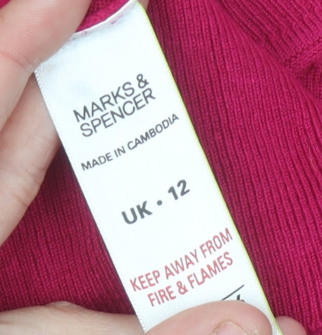 Marks and Spencer Women Pink Size 12 V-Neck Long Sleeve Pullover Jumper