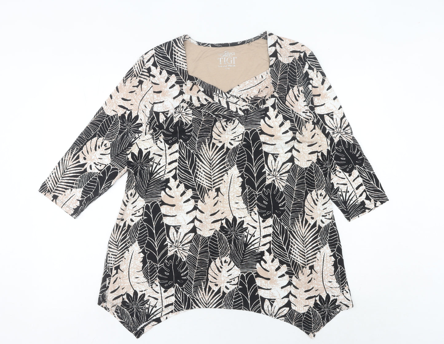 Tigi Women’s Multicoloured Tropical Tunic Blouse Size 14 V-Neck 3/4 Sleeve