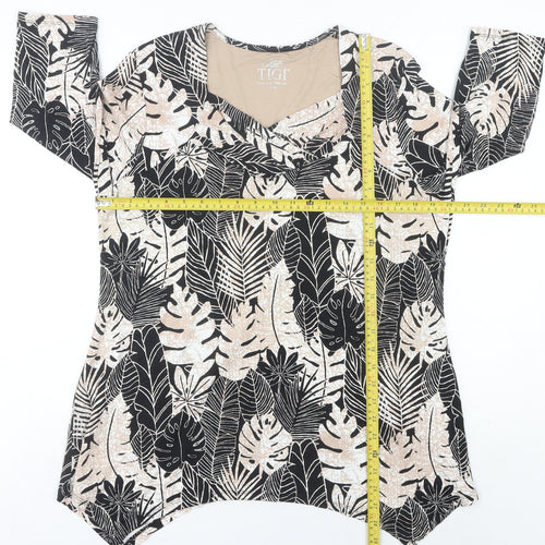 Tigi Women’s Multicoloured Tropical Tunic Blouse Size 14 V-Neck 3/4 Sleeve