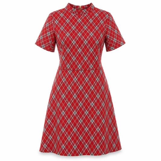 Front view of Next Women’s Red Plaid A-Line Short Dress, size UK 10