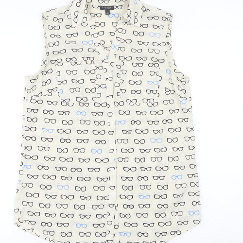 Talbots Women Ivory Sleeveless Button-Up Glasses Print Top S