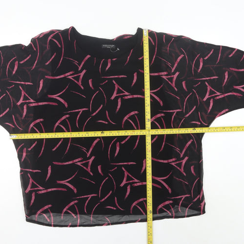 Viza Viz Women’s Black Pink Abstract Chiffon Blouse Size 14 3/4 Sleeve