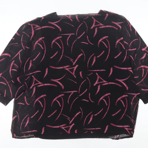 Viza Viz Women’s Black Pink Abstract Chiffon Blouse Size 14 3/4 Sleeve