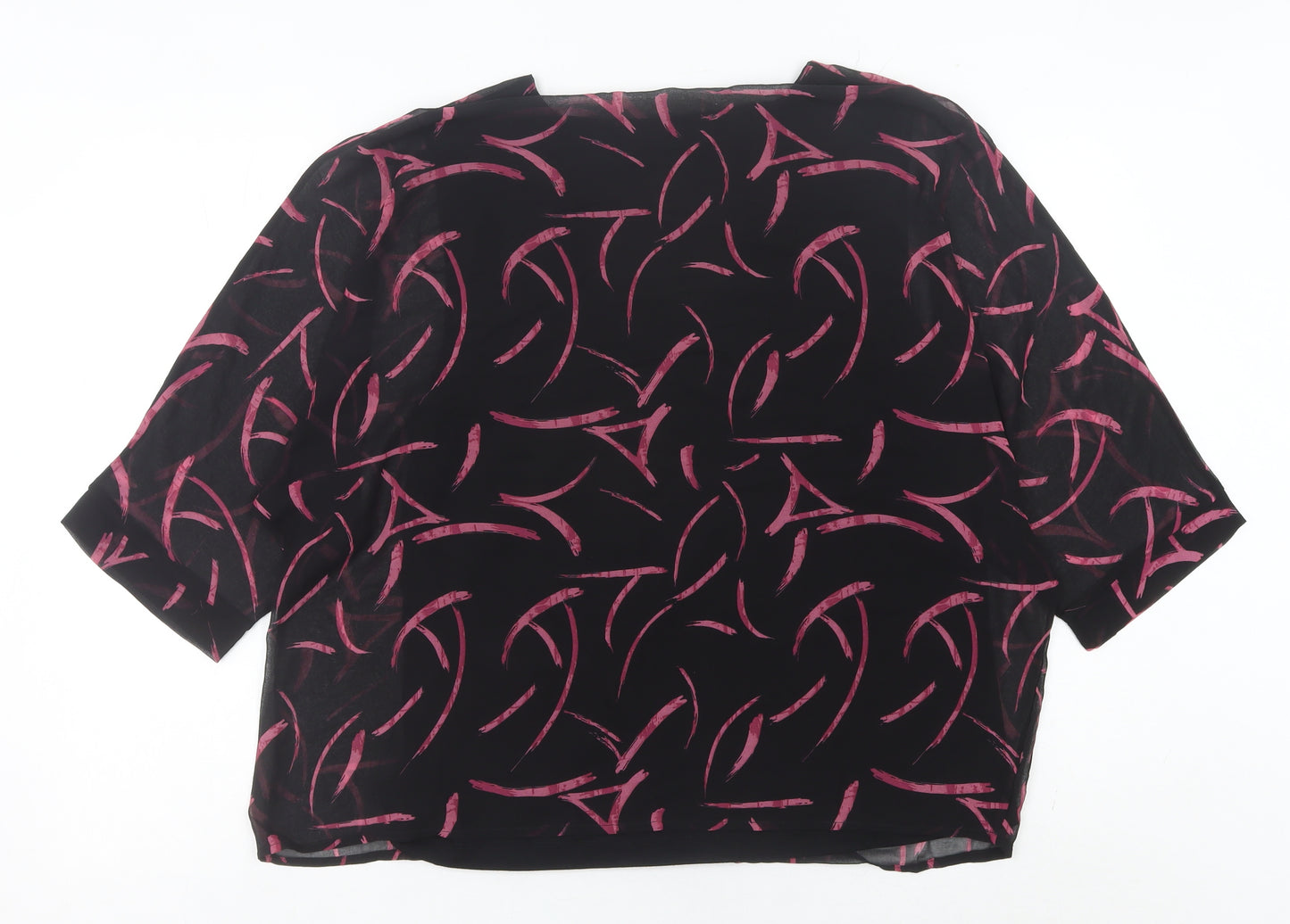 Viza Viz Women’s Black Pink Abstract Chiffon Blouse Size 14 3/4 Sleeve