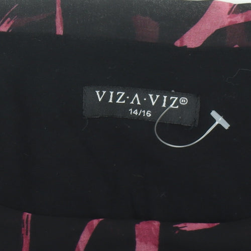Viza Viz Women’s Black Pink Abstract Chiffon Blouse Size 14 3/4 Sleeve