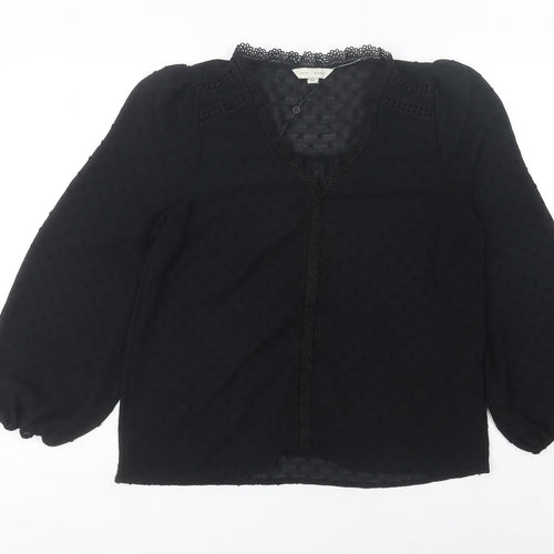 Love & Roses Women’s Black UK 14 Crochet Trim Chiffon Tunic Blouse